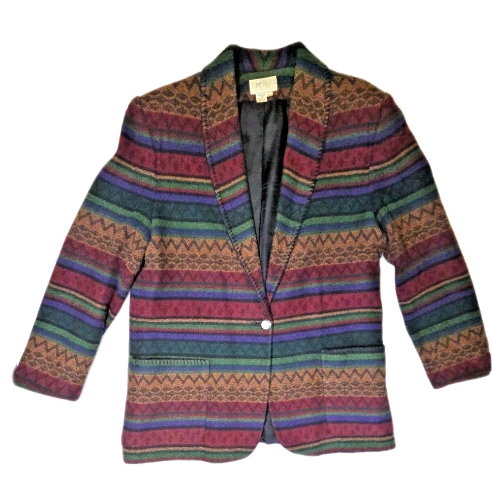 Vtg 90s Southwest Stripe Blanket Serape Blazer Jacket Just Clothes Women's‎ L